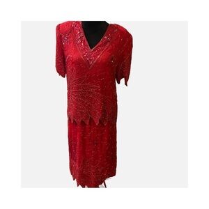 Vintage Horchow 100% Silk Beaded Sequin 2 Piece Skirt Set